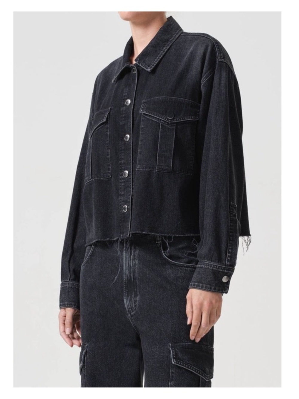 AGOLDE | Charcoal Cropped Denim Button-Up Jacket | M